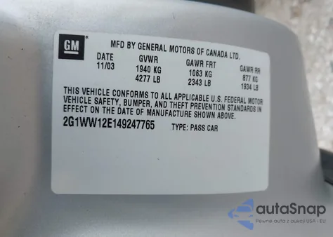 2004 Chevrolet Monte Carlo Ls from USA, damaged, VIN 2G1WW12E149247765